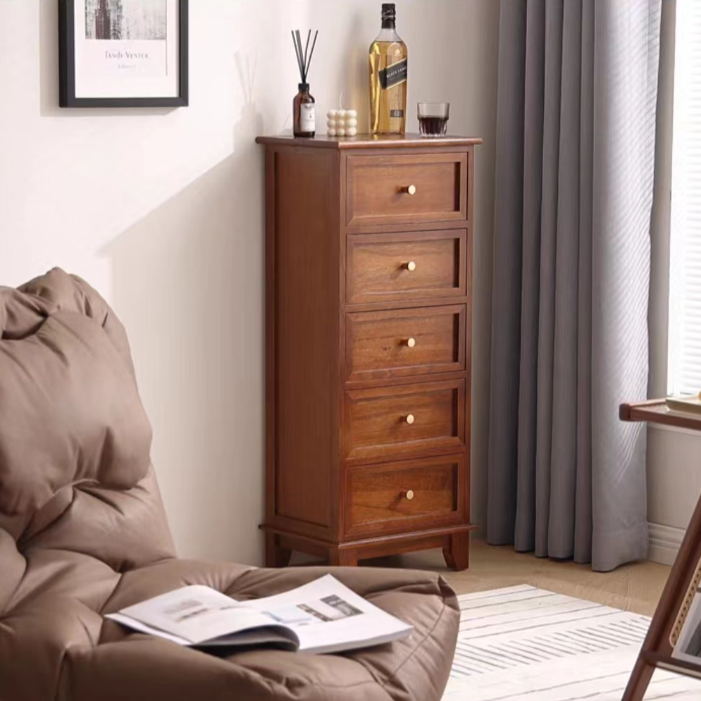 40*30*97cm胡桃色五斗柜收纳柜客厅简约储物柜窄边家用床头柜子