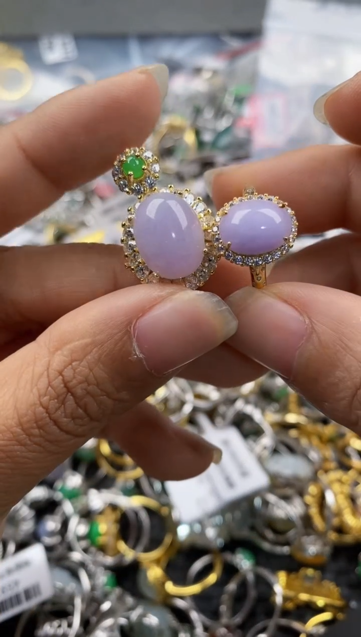 银S925镶嵌戒指翡翠444---1