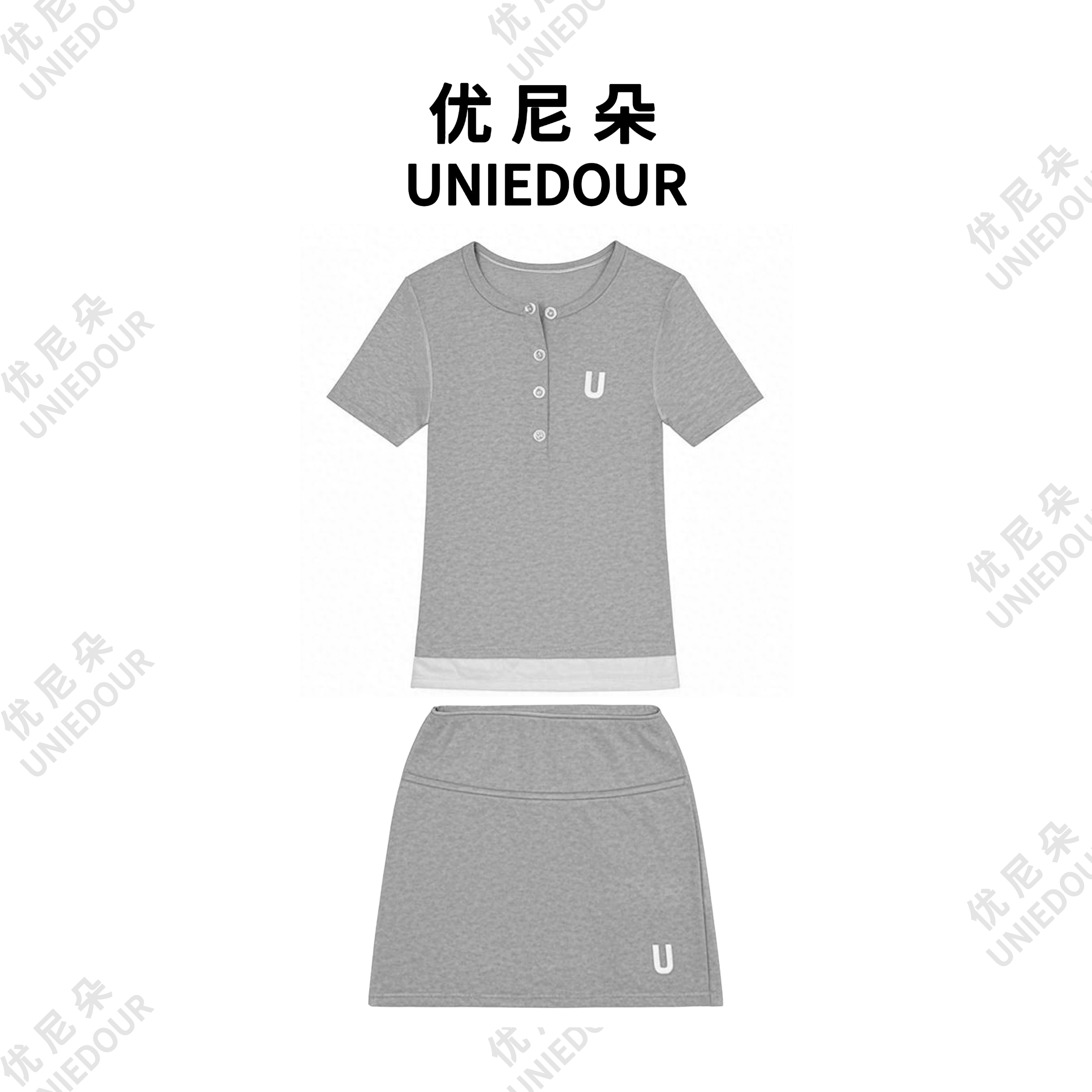 UNIEDOUR/优尼朵短袖t恤短裙套装女夏季新款设计感修身显瘦8076