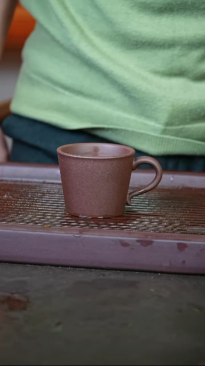 紫砂紫泥带把杯紫砂