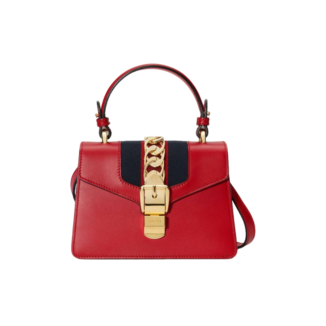 99新 GUCCI/古驰 红色塞尔维亚sylvie小号手提包