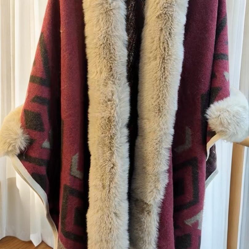 斗篷披肩外套女秋冬复古中长款呢子大衣加绒外套保暖微瑕