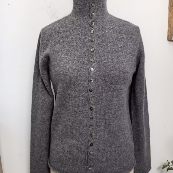 [橘止]女款秋冬复古chic高领针织长袖单排扣山羊绒开衫（MTT2830）