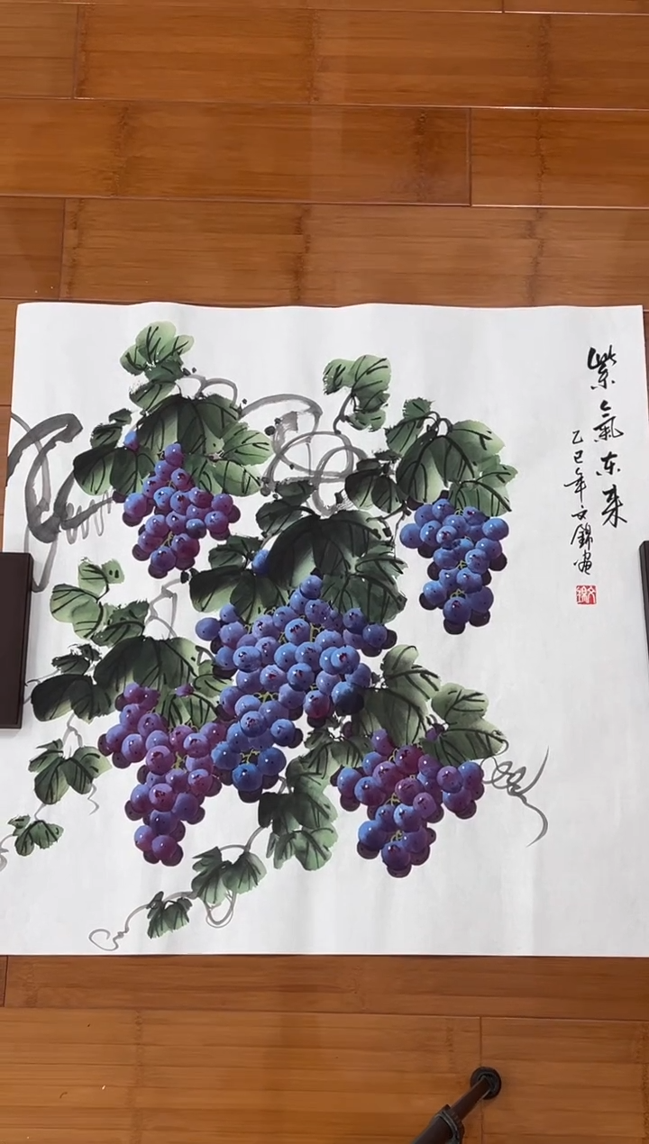 国画【福利，纯手工手绘】张文锦葡萄68*68