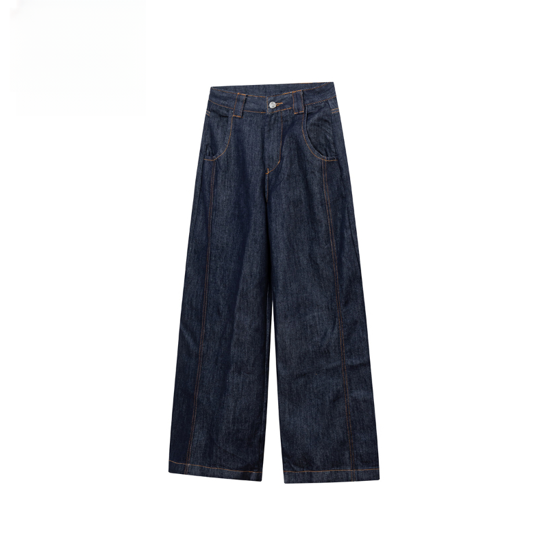 NIZHESI 新品 深蓝色简约百搭复古风男女同款宽松牛仔长裤子