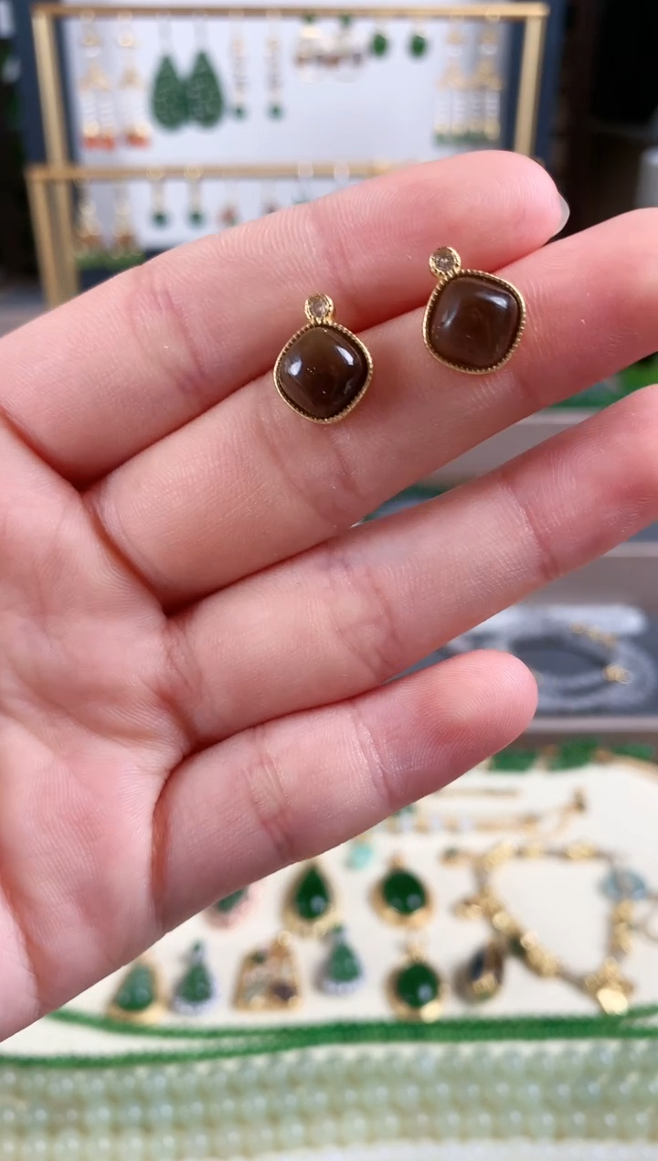 银S925镶嵌和田玉耳饰1