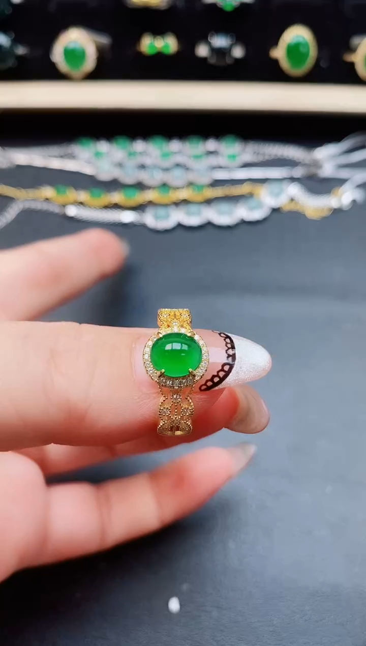 翡翠戒指银S925镶嵌5085