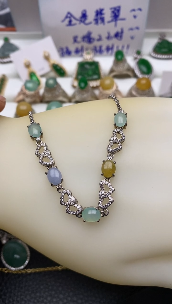 银S925镶嵌手链翡翠/0010