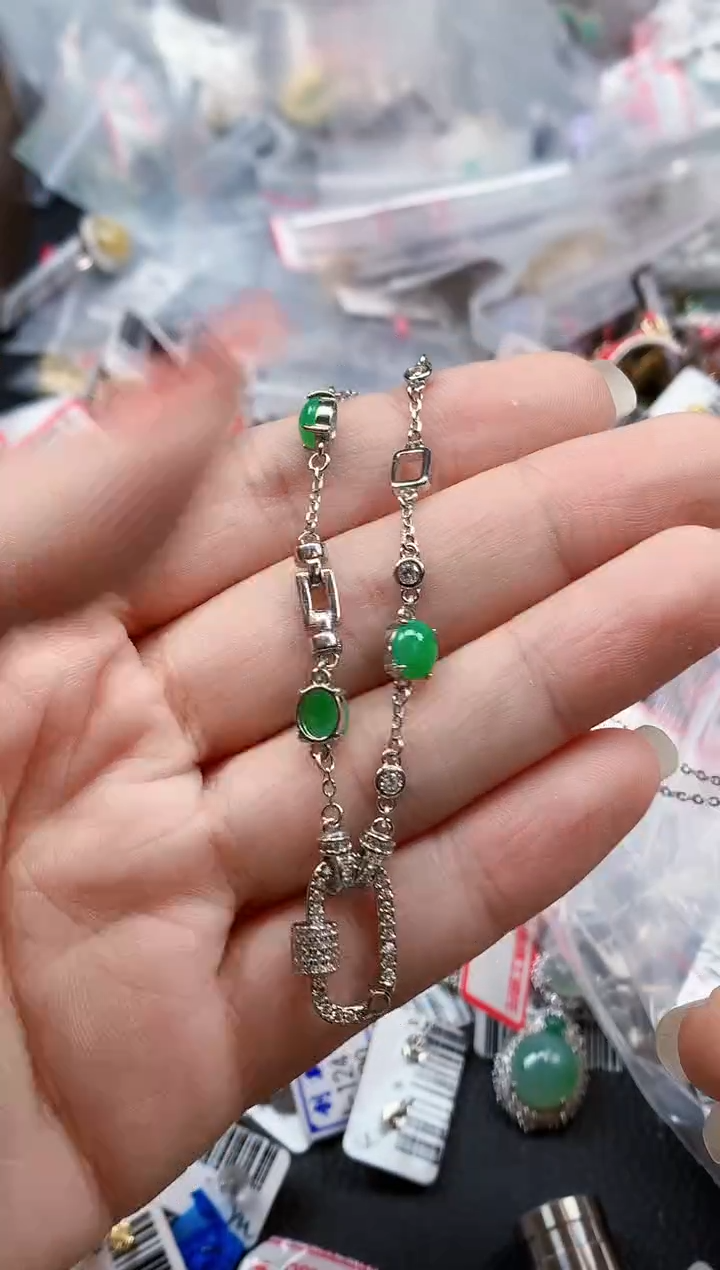 银S925镶嵌戒指翡翠仔*天然A货缅甸翡翠