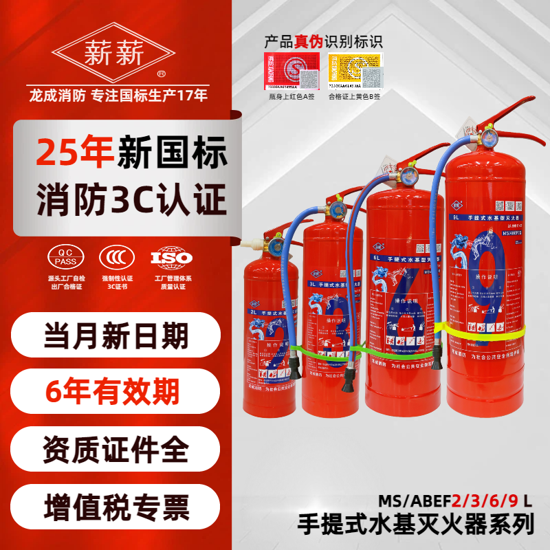手提式水基灭火器家用车用店用商用2/3/6/9L2025年新国标可灭电火
