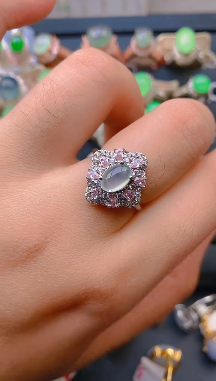 【闪购商品】翡翠戒指银S925镶嵌天然A货翡翠1