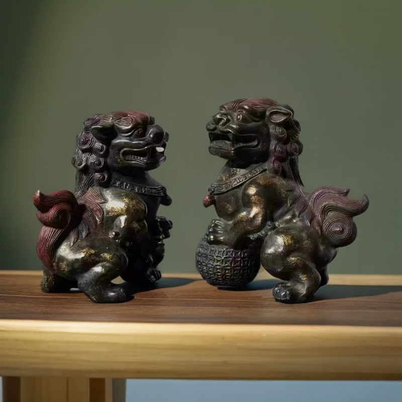 铜流金案头狮摆件摆件  皮壳沧桑完整
