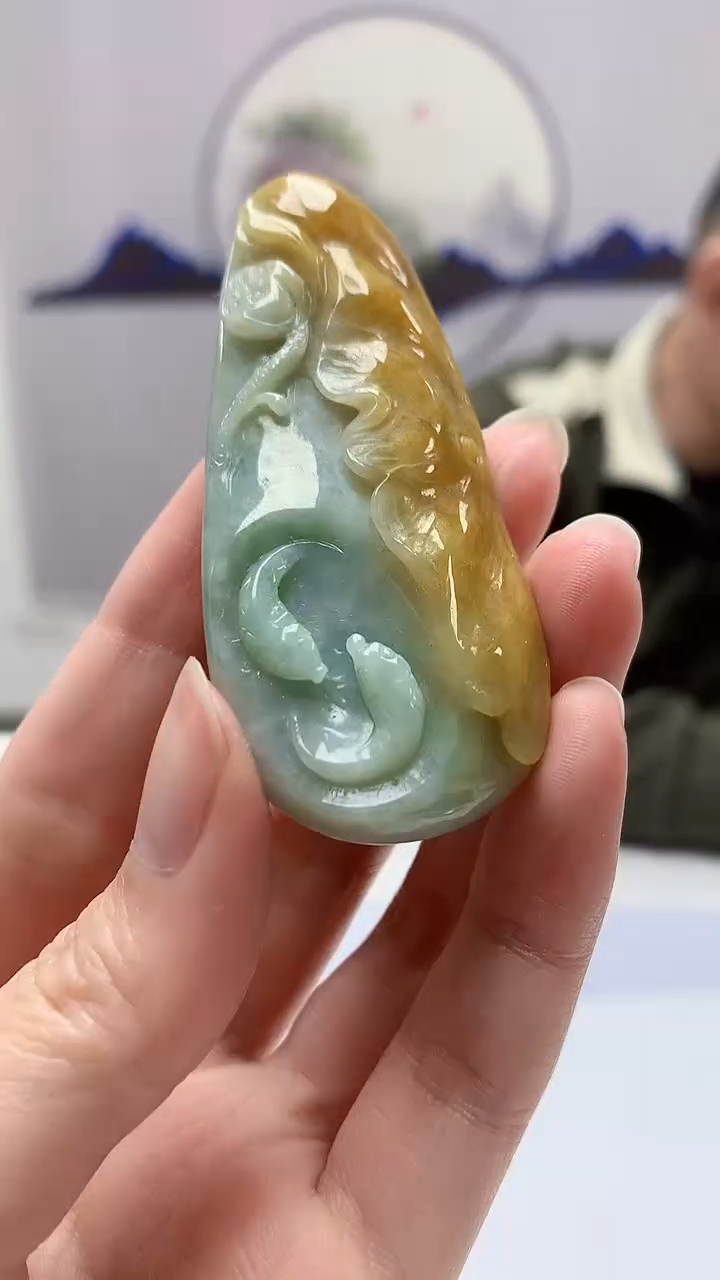 【闪购商品】定制翡翠未镶嵌5152zm-毛货挂件荷叶鱼96