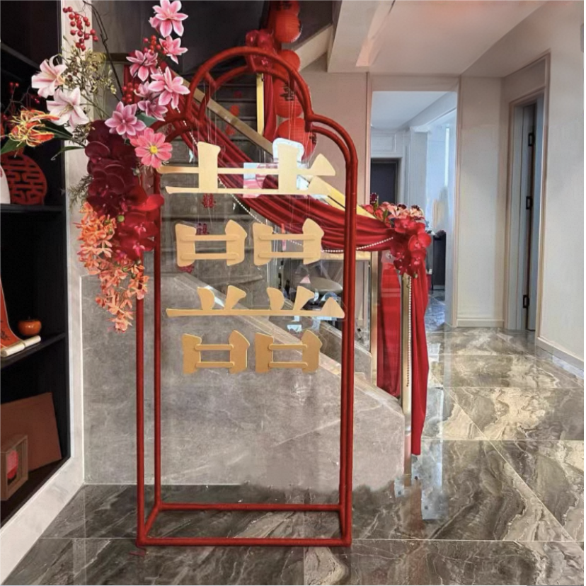 中式婚庆铁艺拱门婚礼场景布置迎宾区装饰架
