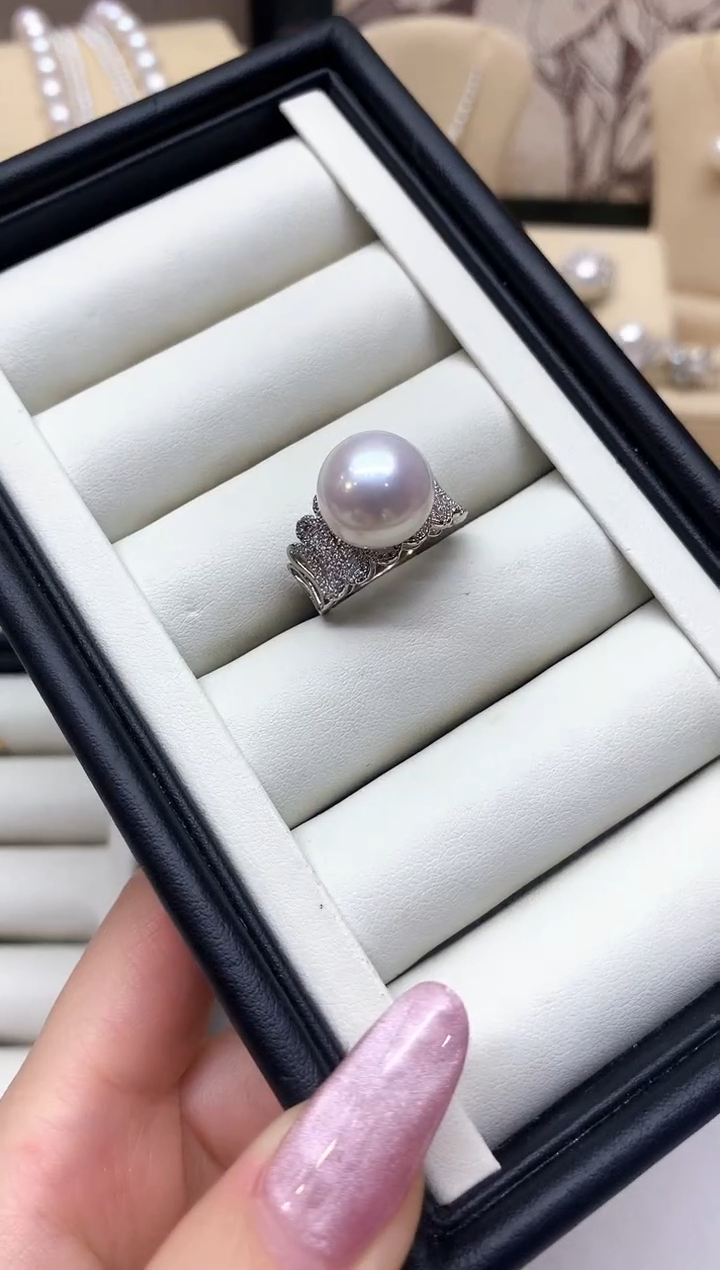 银S925镶嵌戒指淡水珍珠12-13mm