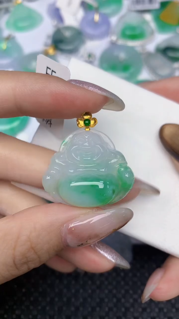 颈饰18K金镶嵌翡翠天然缅甸翡翠a货百元以上9元证书费自理