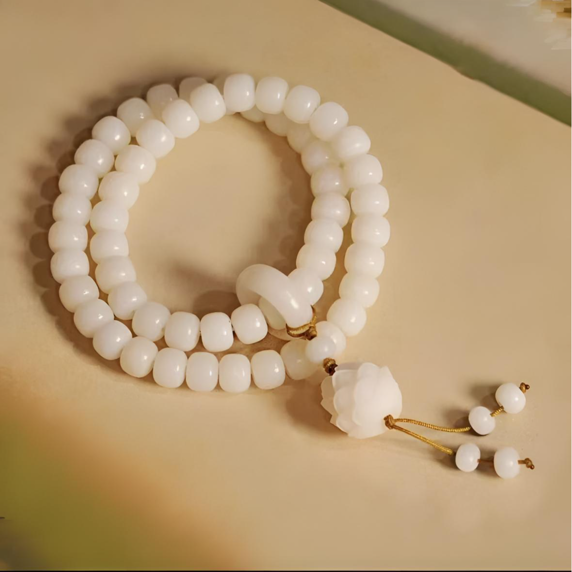 精品白菩提根双圈手持莲花吊坠跑环菩提精品菩提手串