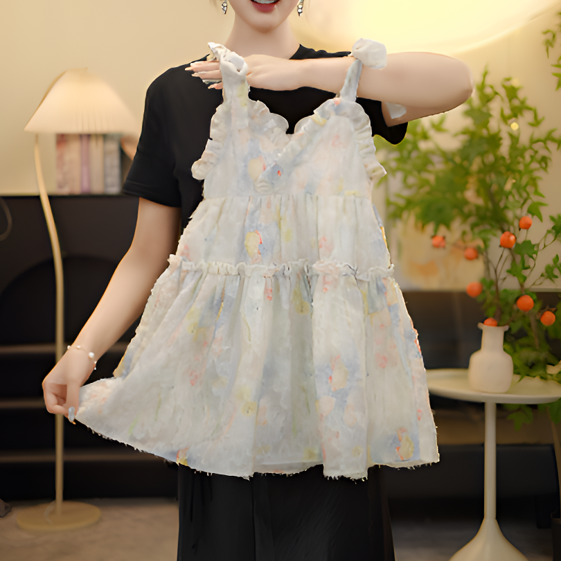【QX莫奈姹紫】女童2025轻奢吊带礼服裙夏季出游新款立体连衣裙