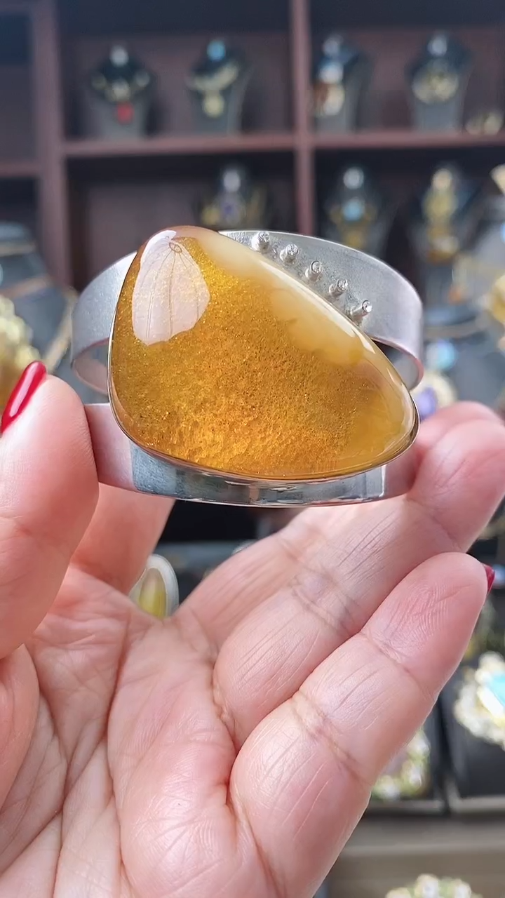 【闪购商品】琥珀手镯银S925镶嵌手镯