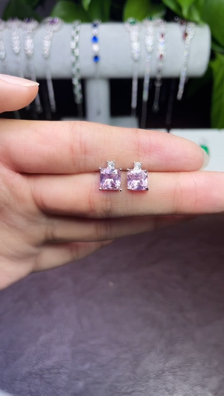 合金合成钻石耳饰粉宝耳钉