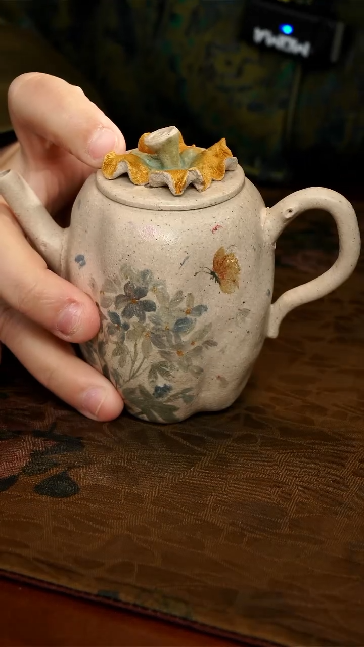 茶壶紫砂郭**蜜白泥紫花柿子壶
