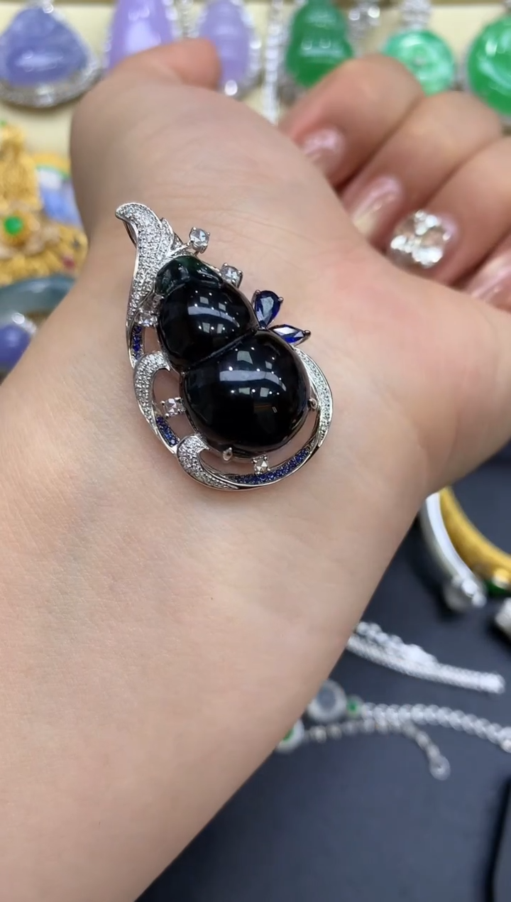 颈饰18K金镶嵌翡翠453-中国好珍宝