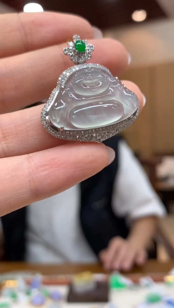 吊坠(不含链)18K金镶嵌翡翠佛公