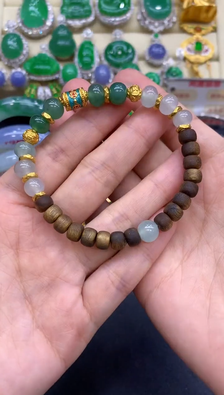 足金镶嵌手链翡翠355-中国好珍宝