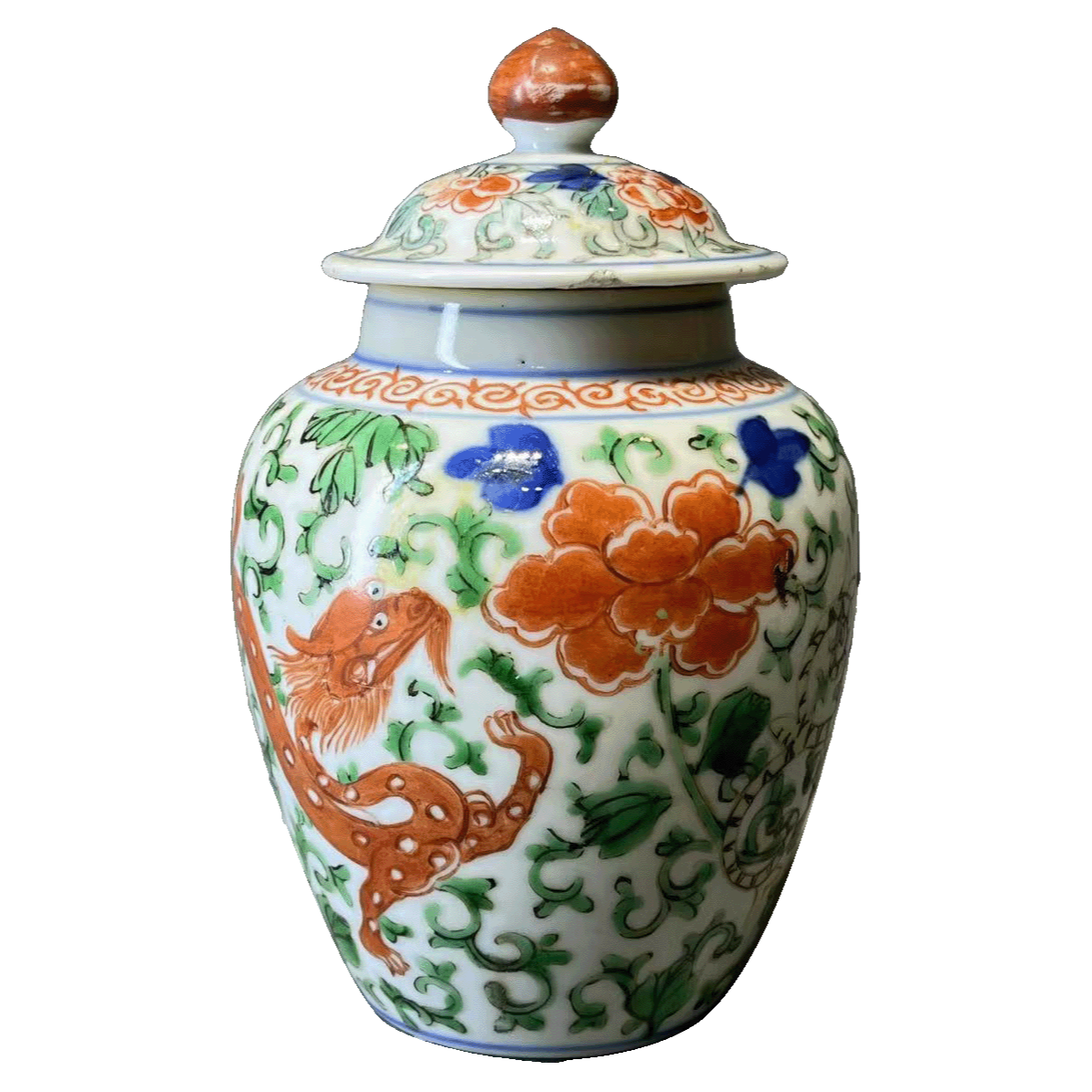 25190347x五彩龙穿花纹将军罐