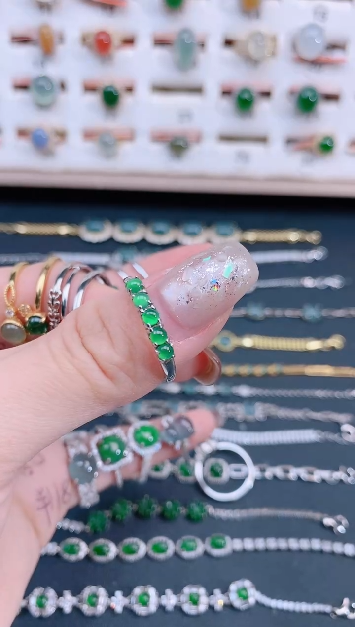 银S925镶嵌戒指翡翠天然翡翠