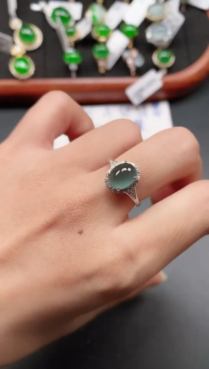 银S925镶嵌戒指翡翠11