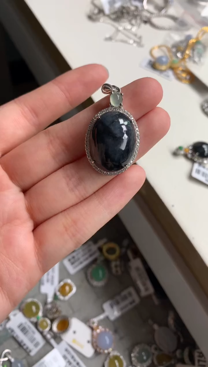 银S925镶嵌戒指翡翠吊坠3