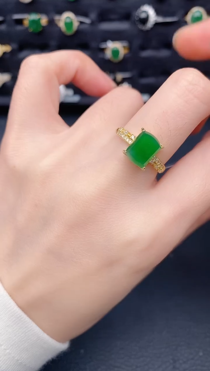 银S925镶嵌戒指翡翠天然a货翡翠292