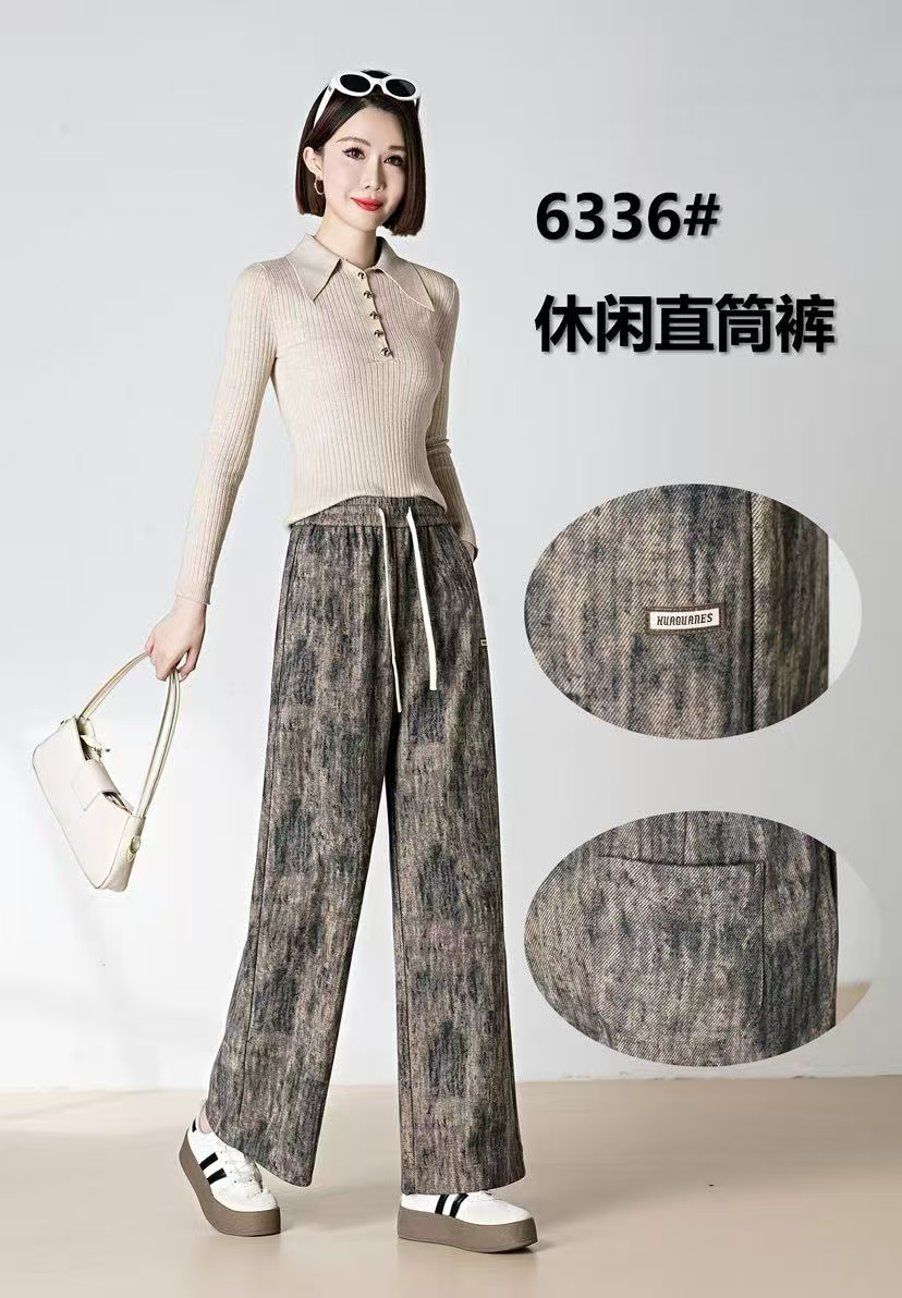 6336#（裤长100左右）2025冬季毛呢窄版阔腿裤高腰显瘦经典拖地裤