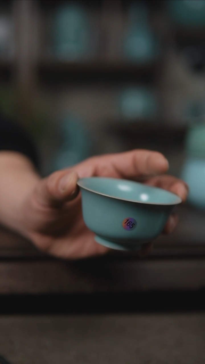 【闪购商品】杯仿古天青纯手压手杯瑕165