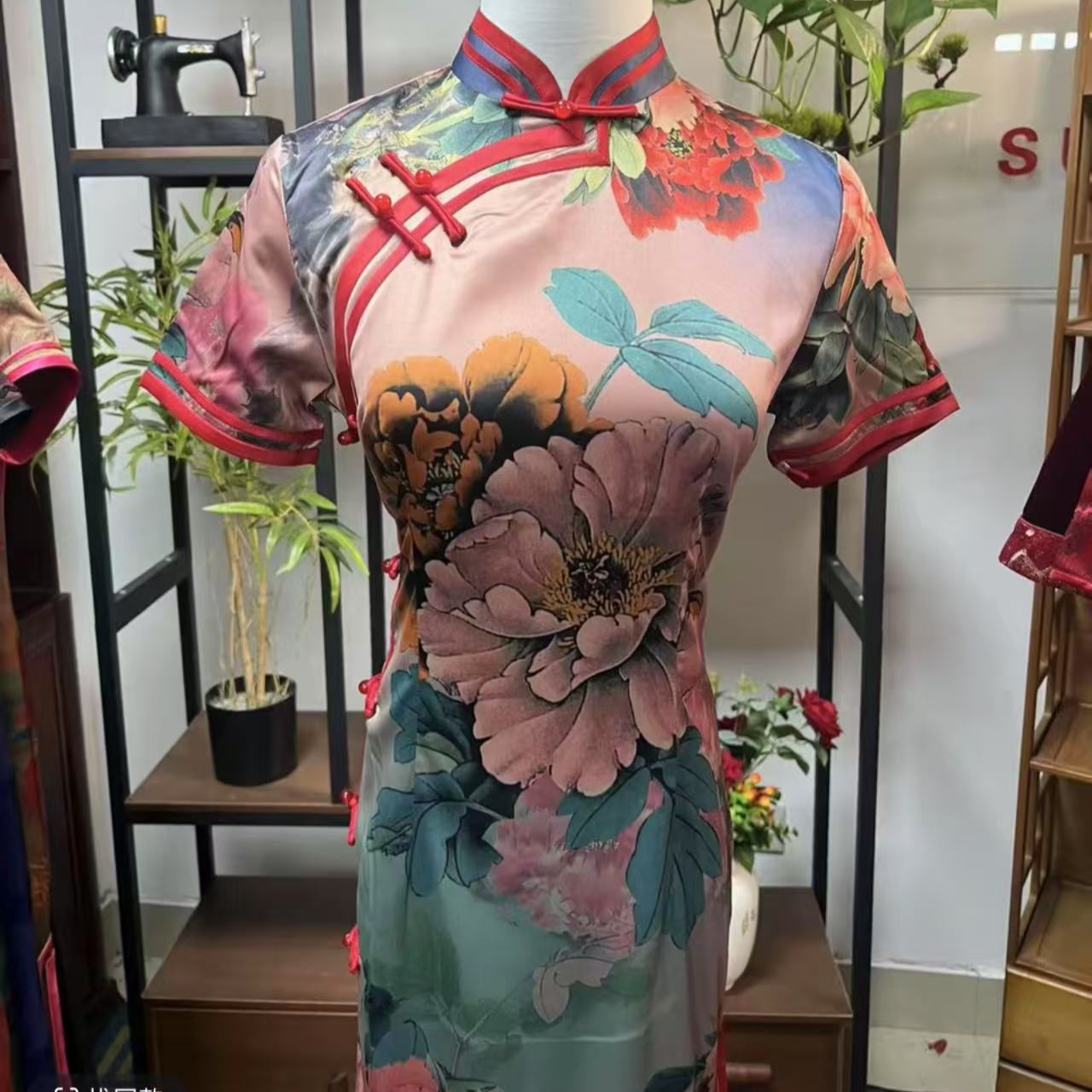 520--中长粉红--苏州高端旗袍夏款双层