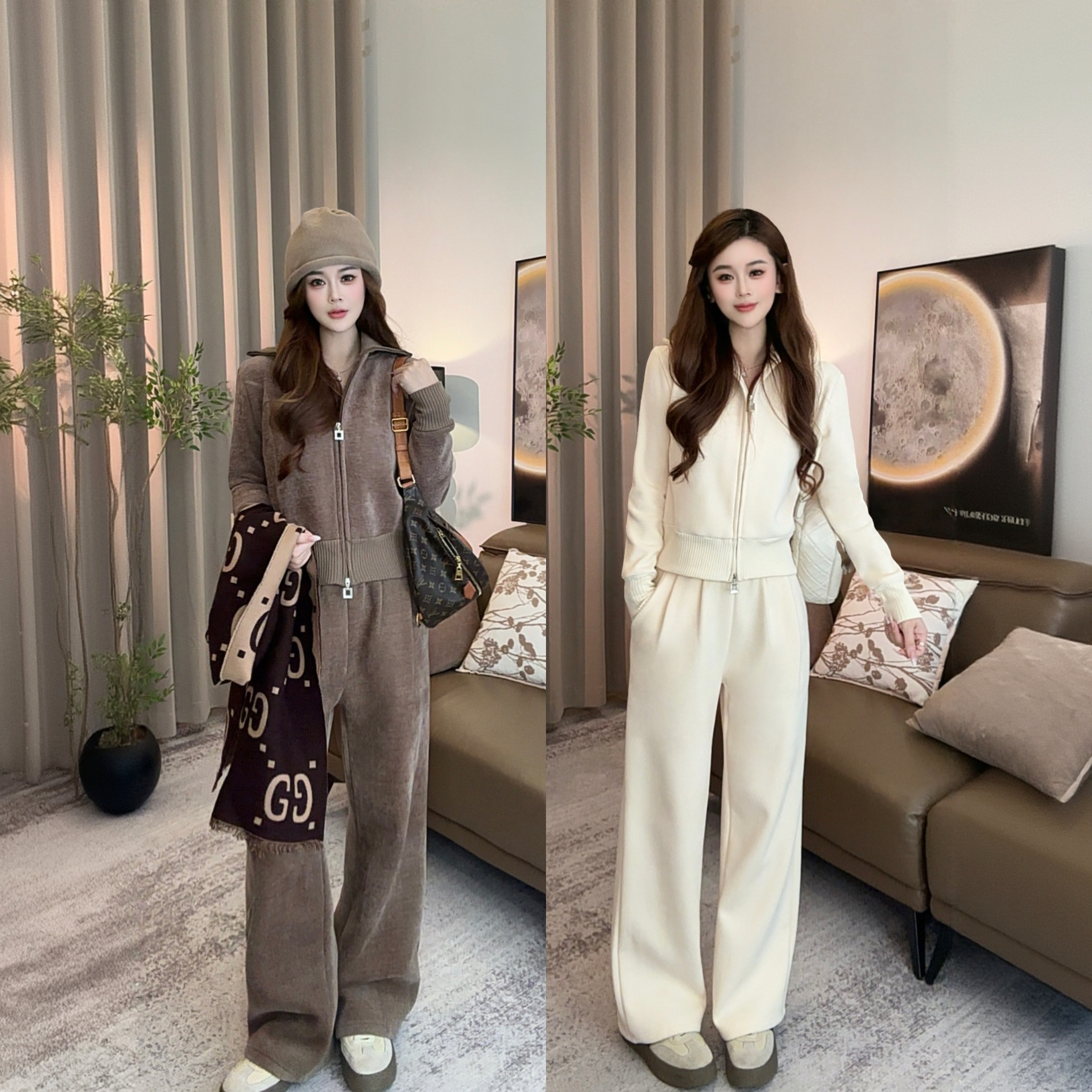 【加绒加厚】冬季加绒休闲老钱风高领拉链开衫卫衣长袖长裤套装