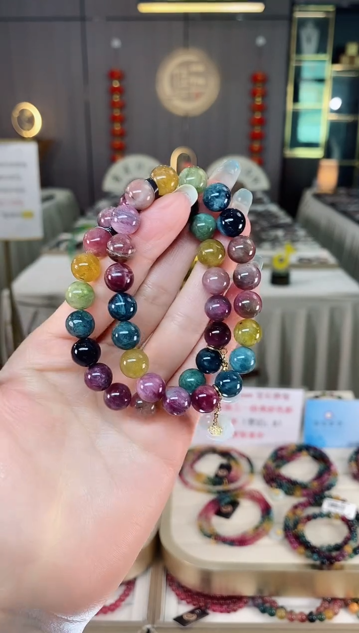 未镶嵌老矿碧玺彩虹单圈手串9mm+碧玺多样性发货一条mz