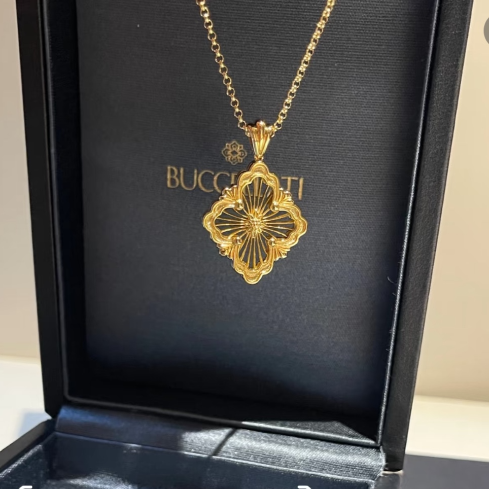 未使用 BUCCELLATI/布契拉提 小花柳 大号镂空 黄金 项链