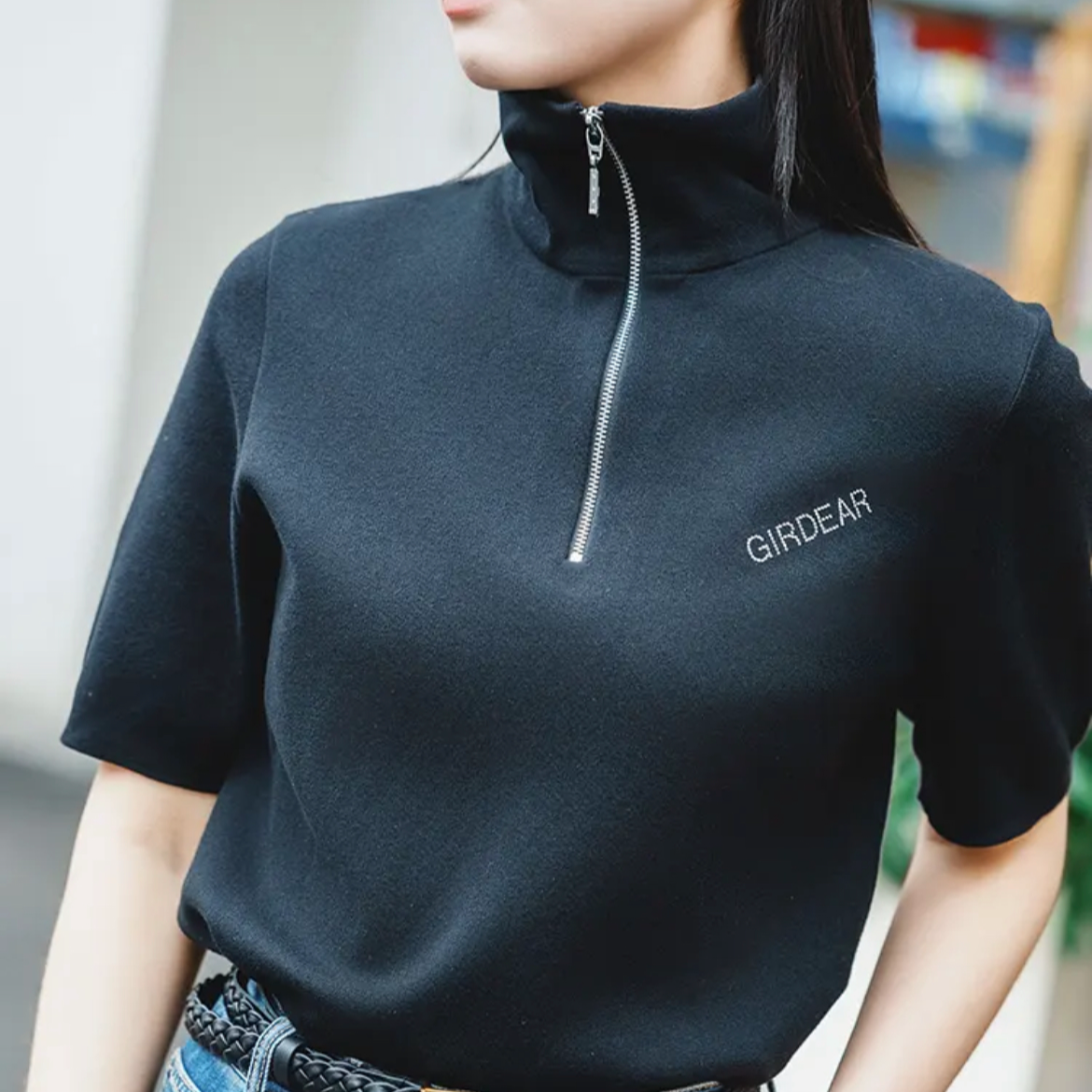 GIRDEAR/哥弟秋冬修身显瘦打底百搭套头立领拉链针织衫女 138004