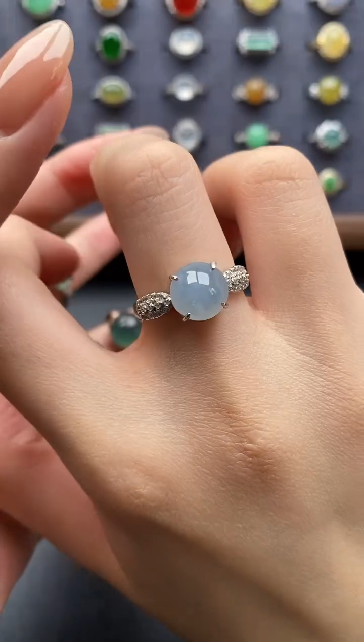 银S925镶嵌戒指翡翠一物一证一礼盒