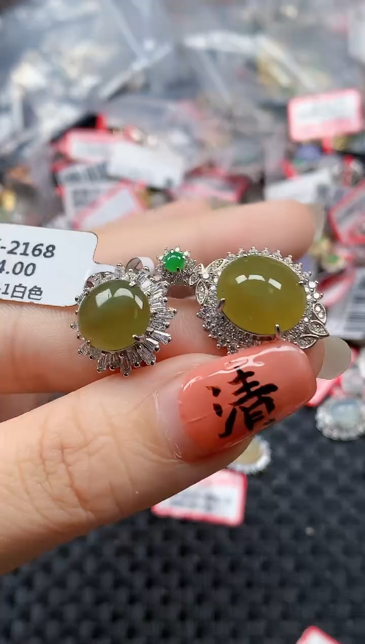 银S925镶嵌戒指翡翠天然A货缅甸翡翠