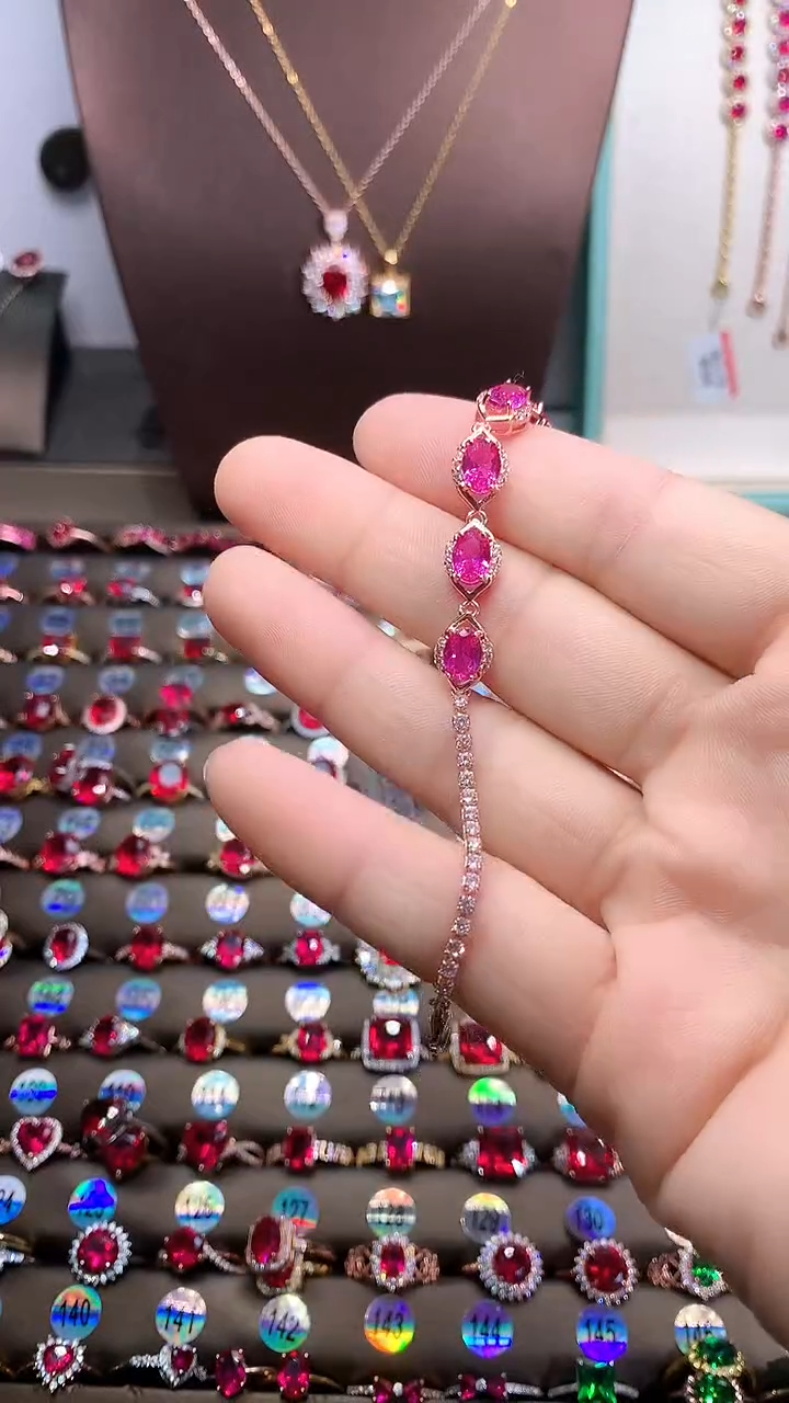 【闪购商品】蓝宝石手链银S925镶嵌玫瑰金