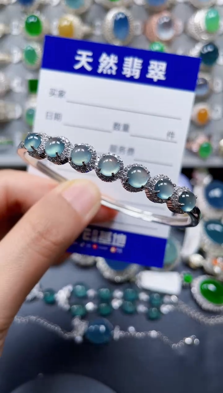 翡翠手镯银S925镶嵌0091