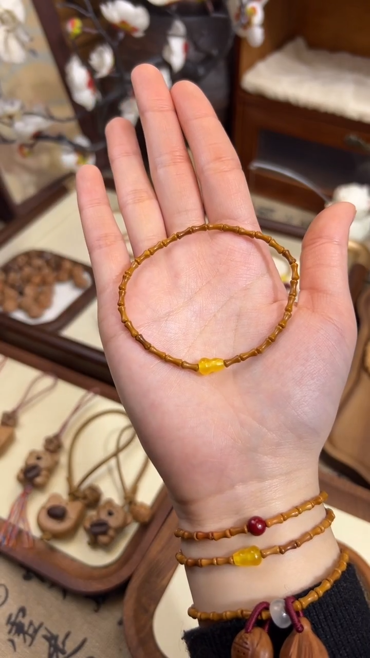 手串桃核【桃缘行】竹节「黄色葫芦」桃木桃核辟、挡、驱、护 备注手围