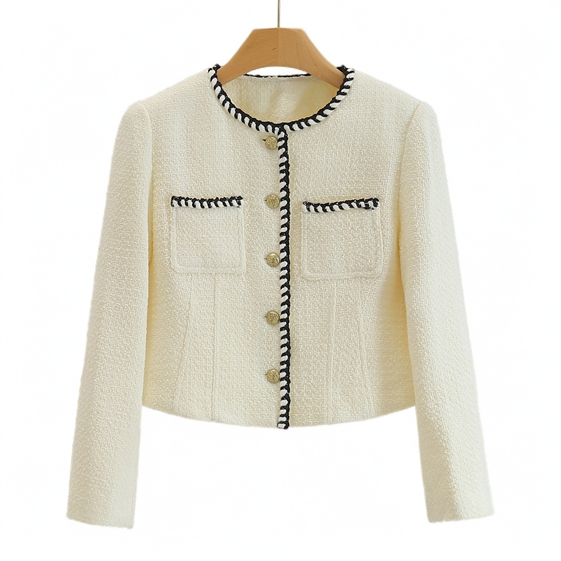 C146-【真】小香香条纹包边毛呢外套#YZQ55W025