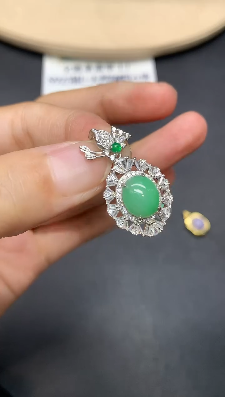 翡翠银S925镶嵌吊坠(不含链)蛋面【无服务费】