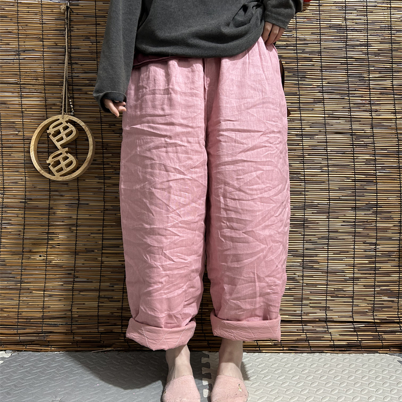 妞妞 高品质新款亚麻夹棉宽松百搭显瘦棉裤老爹裤