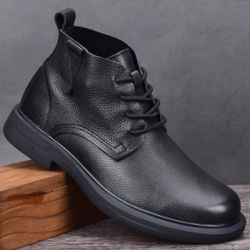 休闲高帮皮鞋商务高帮皮鞋中跟纯色休闲休闲皮鞋