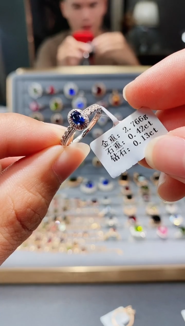 【闪购商品】蓝宝石戒指铂Pt950镶嵌0.42.